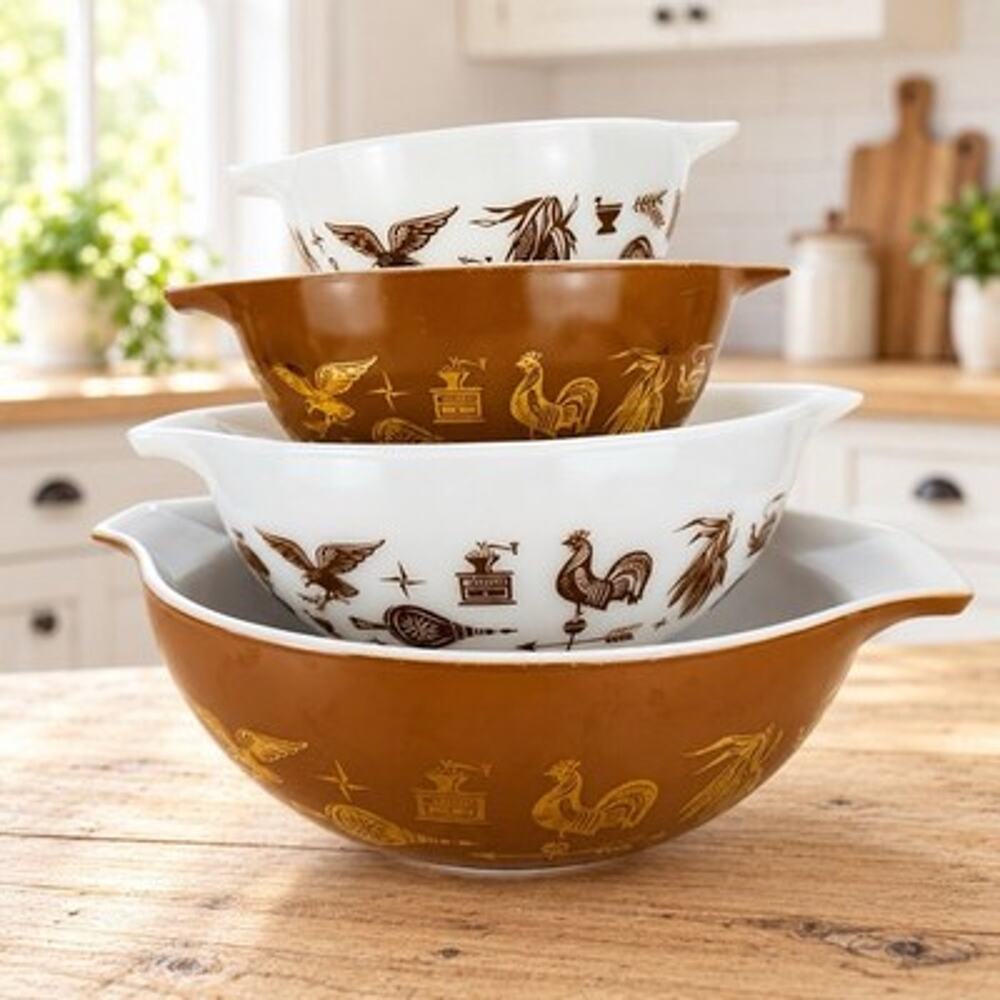 Vintage Pyrex Early American Cinderella Mixing Bowls Complete Set of 4 441-444